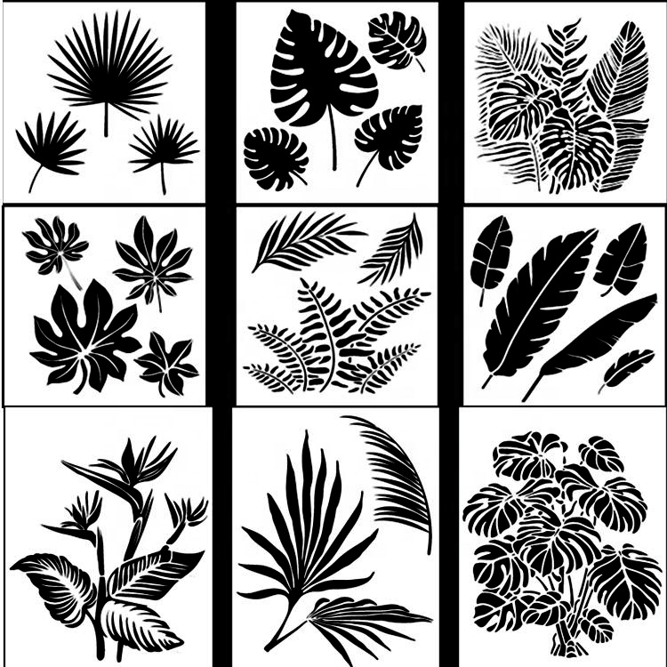 12 Stencil Rampicanti A Foglia Per Pittura – Kit Riutilizzabile In PET 30x10 Cm Per Pareti, Mobili, Tela E Fai Da Te