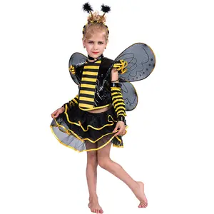 Desempenho Animal Role Play Abelha Cosplay Bonito Amarelo Stripe Macacão Traje Outfit Funny Kid Halloween