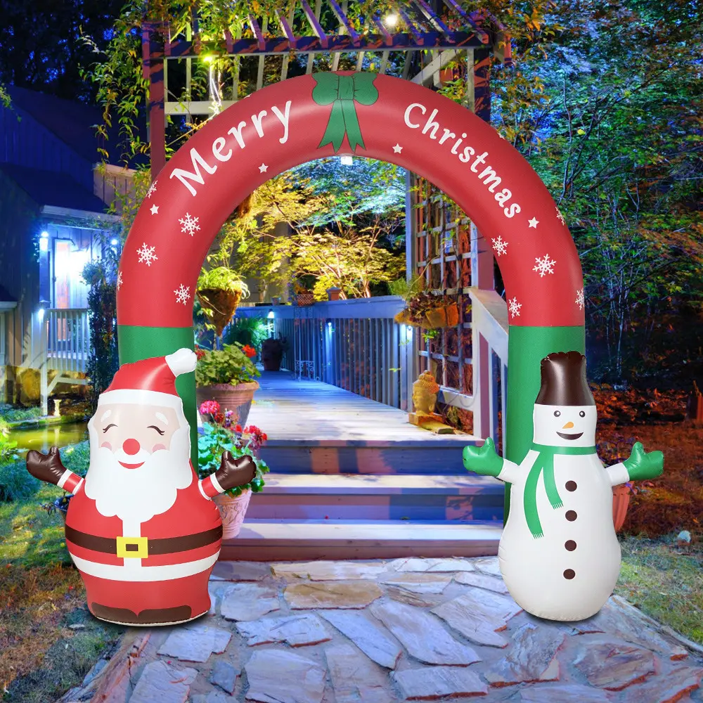 Verlichte Feestdecoraties Opblaasbare Boog Kerstversiering Levert Opblaasbare Kerstman En Sneeuwpop Ballonboog