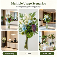 Nouveau design, bouquet de fleurs artificielles de jacinthe de printemps et d'anthurium, plantes vertes, pour cadeau, bouquet de mariée, décoration de vase