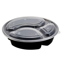 Boîtes à lunch jetables en plastique PP à 3 compartiments pour emporter les aliments, pour le pain, 22x5,5 cm, noires, 1 mm d'épaisseur