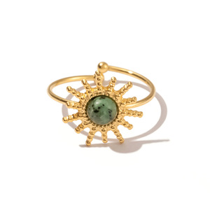 Sun Shaped Open <b>Ring</b> With African <b>Turquoise</b> Bezel Setting Women's Fashion Jewelry Gift - Product Image 5