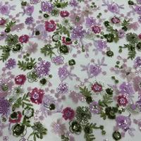 ZSY En gros Tissu de dentelle à fleurs multicolore en tulle, dentelle à fleurs 3D à sequins, tissu à sequins, broderie à sequins effet écailles de poisson pour robe de soirée