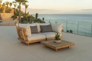 Ensemble de canapés de luxe en bois massif avec coussins pour salon, jardin, terrasse, hôtel, canapé d'extérieur modulaire - Product Image 5