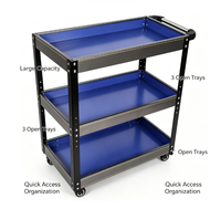 Chariot à outils métallique robuste à 3 niveaux bleu-gris 700 x 350 x 780 mm, chariot de rangement roulant pour pièces détachées pour garage, atelier, réparation