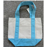 Tas Tote Kanvas Katun Warna Biru Mint Ramah Lingkungan dengan Blok Warna Pink Candy dan Bordir Kustom, Tas Belanja Serbaguna