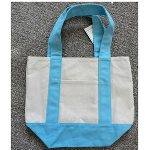 Sac fourre-tout en toile de coton écologique bleu menthe pour blocage de <span class=keywords><strong>couleur</strong></span> rose bonbon avec broderie personnalisée, sac de courses polyvalent - Product Image 4