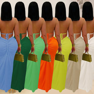 Gaun Maxi lipit punggung terbuka wanita, gaun Bodycon berlipat baru <span class=keywords><strong>2026</strong></span> untuk pesta ulang tahun liburan musim panas - Product Image 2