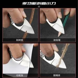 Cuchillo de bolsillo Ztc528 de acero inoxidable, cuchillo de bolsillo con borde liso y diseño compacto para uso en exteriores, herramienta de autodefensa con llavero - Product Image 4