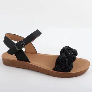 Jeweled Flat sandals with beaded strap woman flat sandals ladies ankle strap sandalias de mujer