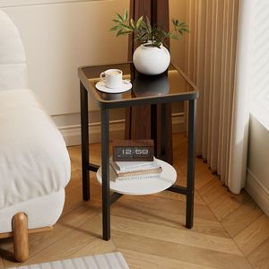 <span class=keywords><strong>Mesa</strong></span> <span class=keywords><strong>Auxiliar</strong></span> Cuadrada de Hierro Forjado, Moderna y Decorativa, con Superficie de Vidrio Templado, Mini <span class=keywords><strong>Mesa</strong></span> de Centro para Sofá en Espacios Pequeños - Product Image 1