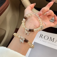 Bracelet en cristal jaune citron naturel à facettes avec perles et pendentif papillon en bois d'agar de style chinois, cadeau pour femme, BUSTYLE Made