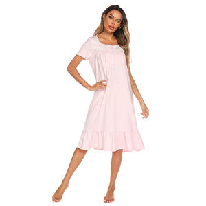 <span class=keywords><strong>Robe</strong></span> de nuit pyjama respirante pour femme, style princesse sexy en pur coton et dentelle, longueur <span class=keywords><strong>mi</strong></span>-<span class=keywords><strong>longue</strong></span>, pour l'été - Product Image 4