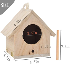 JUNJI Maison d'oiseaux en bois solide et durable Petite taille Trou d'accès suspendu pour la maison de nidification Conception simple pour la nidification des perroquets - Product Image 6