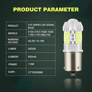 Ampoules LED haute luminosité série G10 7.8W 850LM 3030 * 27SMD 1156 1157 BAU15S 3156 3157 T20 avec indicateur d'objectif DRL <span class=keywords><strong>feu</strong></span> arrière - Product Image 6