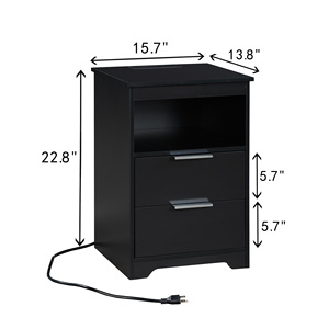 Nightstand With 2 Drawers And Open Shelf Charging Station Side Table For Bedroom Or Living Room - Product Image 5