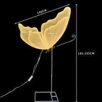 Lampe sur pied LED géante en forme de papillon, blanc/or, alimentation secteur, structure métallique, hauteur réglable, indice de protection IP55, éclairage lumineux, mariage