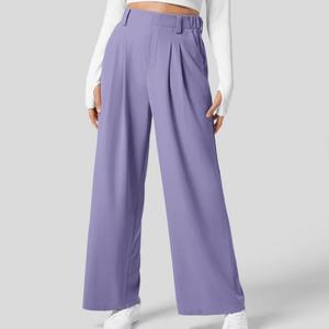 Pantalon large noir taille haute pour femme, personnalisé OEM, avec drapage, idéal pour les tenues décontractées et de bureau - Product Image 5