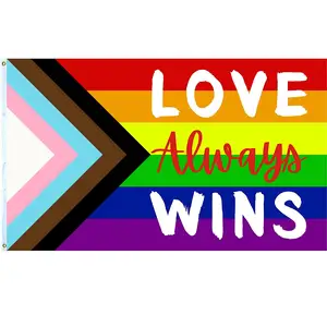 高品质女同性恋同性恋双性恋变性人爱总是赢得LGBT旗帜90x150cm厘米聚酯进步同性恋骄傲彩虹simavlag