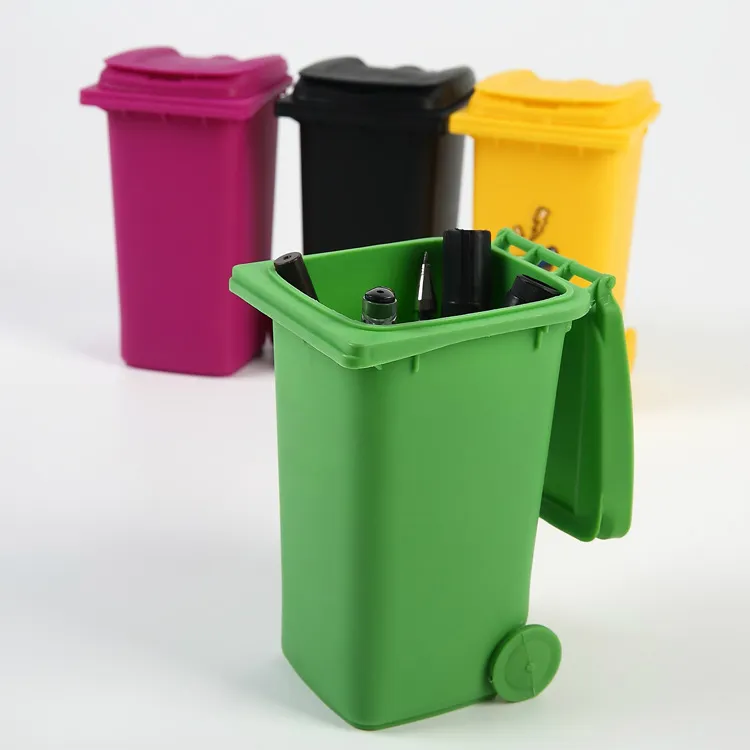 منتجات دعائية OEM مخصصة بشعار حاويات قمامة صغيرة بلاستيكية، حاوية القمامة حامل القلم