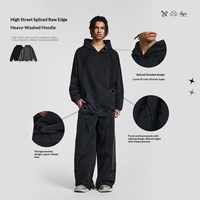 Herbst/Winter Neuerscheinung Retro Distressed Einfarbiger Hoodie Herren Locker Sitzender Trendiger Reiner Baumwoll-Waschpullover 400g+ Schwarz