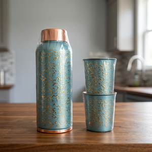 Hammered Copper Double Wall Eco-Friendly Sublimated Customized Portable Water Bottle with Glasses in <b>Gift</b> <b>Box</b> - I H C - Product Image 1