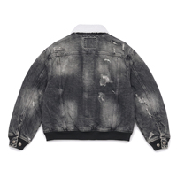 Veste en jean noire délavée pour homme, col en sherpa doublé, manteau en jean chaud pour l'hiver, streetwear