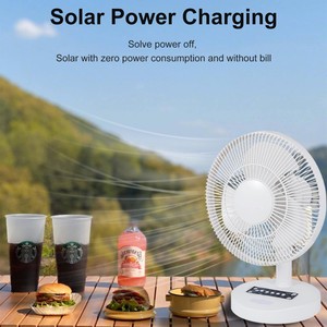 Rechargeable Solar Fan Compact Table With Dual Lighting <b>Bulbs</b> Adjustable 5 Speed Wind Control For Camping Travel Emergency Power - Product Image 2