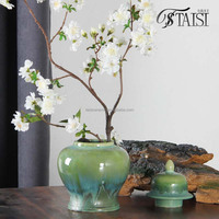 J345FBGN Pot à glaçure réactive moderne pour la décoration intérieure Mini pot à gingembre avec couvercle Fambe Blaze Green pour les mariages