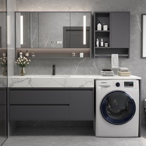 <span class=keywords><strong>Mueble</strong></span> de Baño Integrado con <span class=keywords><strong>Lavabo</strong></span> <span class=keywords><strong>y</strong></span> Lavamanos, Combinación de <span class=keywords><strong>Mueble</strong></span> para <span class=keywords><strong>Lavadora</strong></span> de Balcón <span class=keywords><strong>y</strong></span> <span class=keywords><strong>Mueble</strong></span> para Inodoro con Encimera de Piedra - Product Image 1