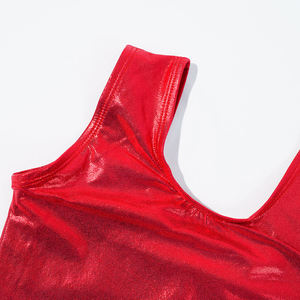 Conjunto de Leotardo Metálico Brillante para <span class=keywords><strong>Gimnasia</strong></span> <span class=keywords><strong>Rítmica</strong></span> para Niñas, <span class=keywords><strong>Traje</strong></span> de <span class=keywords><strong>Gimnasia</strong></span> sin Mangas de Spandex con Pantalones Cortos, Venta al Por Mayor Personalizada - Product Image 4
