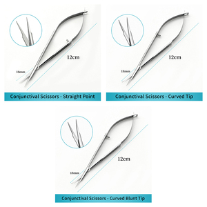 Tijeras para Conjuntiva, Oftálmicas, Microquirúrgicas, de Acero Inoxidable, Rectas/Curvas, con Punta Puntiaguda, 12 cm, Instrumentos Quirúrgicos Oftálmicos - Product Image 2