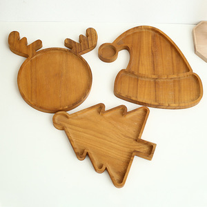 Bandeja de madera de Paulownia con forma de árbol de Navidad, sombrero de Papá Noel y reno, color natural, vajilla para el hogar, para fiestas de té y postres - Product Image 1