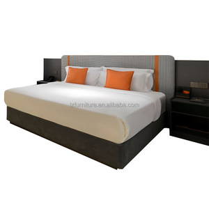 Custom Hotel Bed Set Wholesale Upholstered King Queen Bed Frame with Fabric <b>Headboard</b> Nightstand for Hotel Project Furniture - Product Image 1