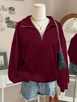 Pull molletonné surdimensionné personnalisé pour femme, col montant, en coton épais, écologique, coupe-vent, avec patch brodé, doux, pour l'hiver et l'automne