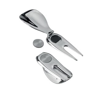 Herramienta para Reparar Césped de Golf, Tipo Horquilla, 37x135mm, de Acero Inoxidable, con Marcador de Pelota - Product Image 1