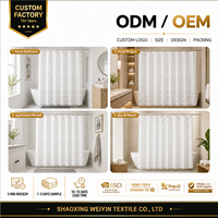 Tirai Mandi Minimalis Putih Custom Cetak Garis Hitam Kain Anti Air OEM ODM untuk Hotel, Retail, dan Perlengkapan Apartemen