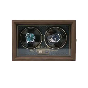 UK Household Elegant Automatic Watch Winder Motor Display Box Safe Golden Plate with Walnut Wood Grain Luxurious MDF Case