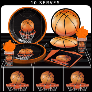 <span class=keywords><strong>Ensemble</strong></span> de vaisselle sur le thème du basketball pour fête d'anniversaire, assiettes et serviettes de table pour décorations de fête de garçon - Product Image 1