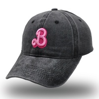 Gorras de béisbol para correr ajustables de fábrica al por mayor para mujer, algodón lavado Vintage, bordado en 3D, punto a cuadros, letra B Puff