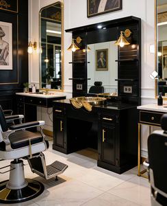 Set Completo di Mobili Moderni e Durevoli in Legno per Salone, Sedia per Acconciature e Postazione con Specchio per Salone di Bellezza, Barbiere, Centro Estetico - Product Image 1