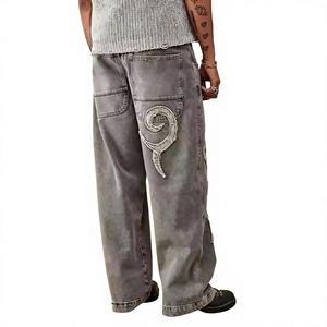 Jeans de hombre vintage de corte holgado y acampanado, lavados, de cintura alta, ligeros, de mezclilla, estilo urbano, hip hop, OEM - Product Image 5