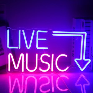Enseigne au néon de musique live, grandes lettres LED bleues et roses pour studio de musique, bar à domicile, pub, alimentée par USB avec interrupteur, décoration murale - Product Image 4