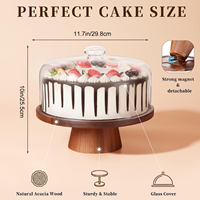 Support à gâteau en bois en gros, support à gâteau magnétique deux-en-un en bois d'acacia avec couvercle en dôme, supports à gâteau multifonctionnels en bois