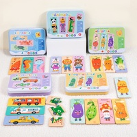 Rompecabezas Portátil de Doble Cara en Caja de Hierro para Niños Pequeños, 5 Temas: Animales, Frutas, Vehículos, Juguete Educativo de Reconocimiento, Regalo