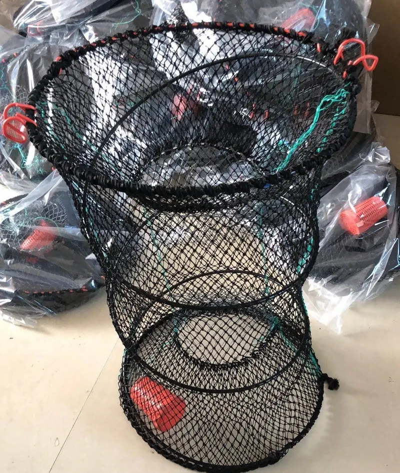 Mesh Lipat Lobster Kepiting Mundur Udang Perangkap Kandang Memancing Bersih 25*45Cm