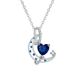 2025 gran oferta de alta calidad Luna estrella corazón con cristal azul collar con colgante de plata celestial para mujer - Product Image 1