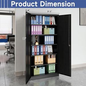 モダンデザイン ブラック スチール製 ロック付き収納オーガナイザー 2ドア 4段調節可能棚 セーフティファイルキャビネット - Product Image 3