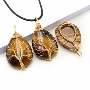Pendentif en pierre naturelle cristal en forme <span class=keywords><strong>de</strong></span> goutte, arbre <span class=keywords><strong>de</strong></span> vie en quartz, enroulé sur fil, pour collier, bijoux en pierres précieuses - Product Image 6