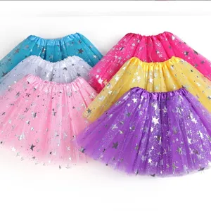 High quality Hot sale silver sparkle star printing girls tutu skirt for kids